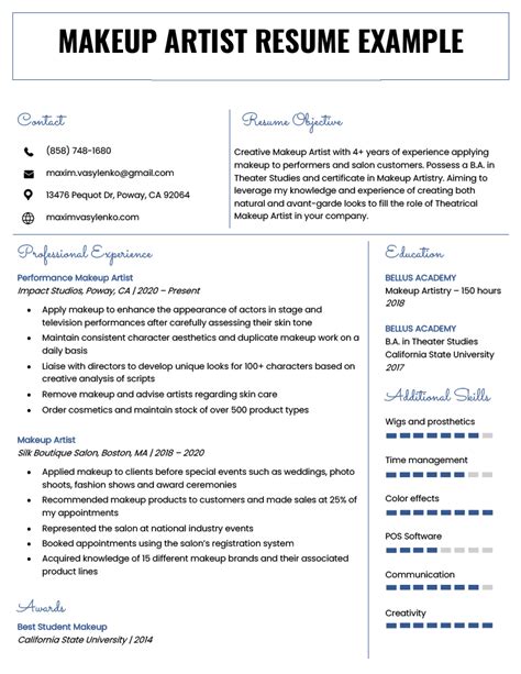 Makeup Artist Resume – Examples, Sample Templates, Tips